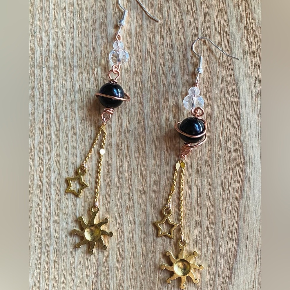 Hand Made Planet Themed Dangle Earrings